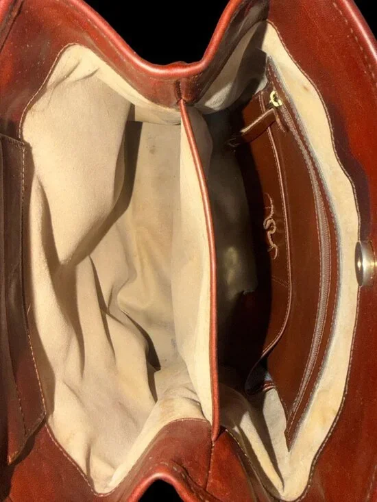 VTG Brahmin Tuscan Bucket Bag Chestnut Leather Croc Embossed Trim 90s USA Charm - Picture 9 of 12